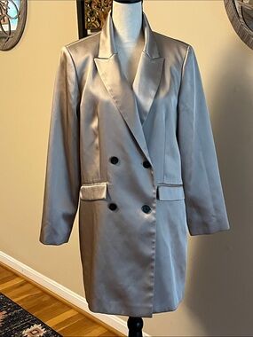 H&M Double-Breasted Satin Blazer in Taupe, large size